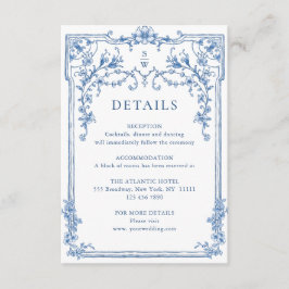 Tarjeta De Recepción Detalles del Boda azul floral de Grace Ornate en V