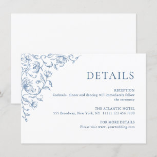 Tarjeta De Recepción Detalles del Boda azul floral de Grace Ornate en V