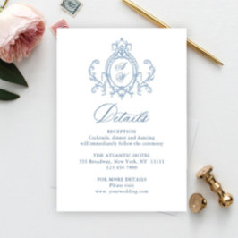 Tarjeta De Recepción Detalles del Boda azul floral de Grace Ornate en V