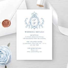 Tarjeta De Recepción Detalles del Boda azul floral de Grace Ornate en V