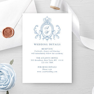 Tarjeta De Recepción Detalles del Boda azul floral de Grace Ornate en V