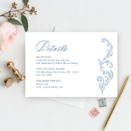 Tarjeta De Recepción Detalles del Boda azul floral de Grace Ornate en V