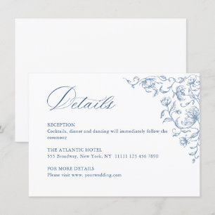Tarjeta De Recepción Detalles del Boda azul floral de Grace Ornate en V