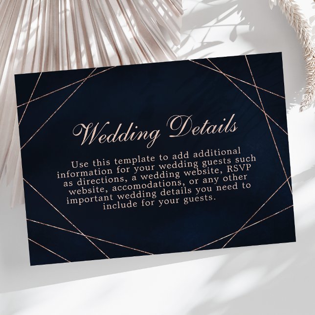 Tarjeta De Recepción Detalles del Boda azul geométrico de oro de Rosa (Subido por el creador)