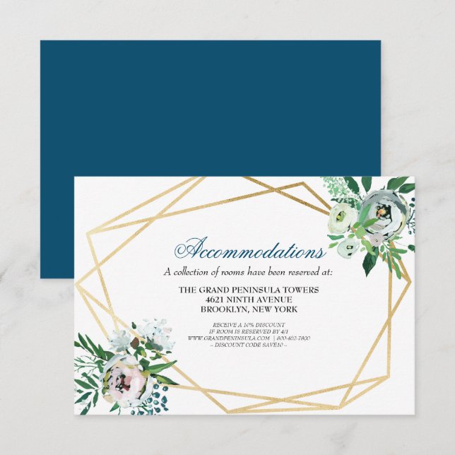 Tarjeta De Recepción Detalles del Boda azul geométrico floral Boho (Anverso / Reverso)