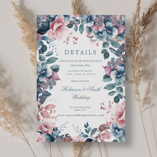 Tarjeta De Recepción Detalles del Boda azul húmedo floral bohemio