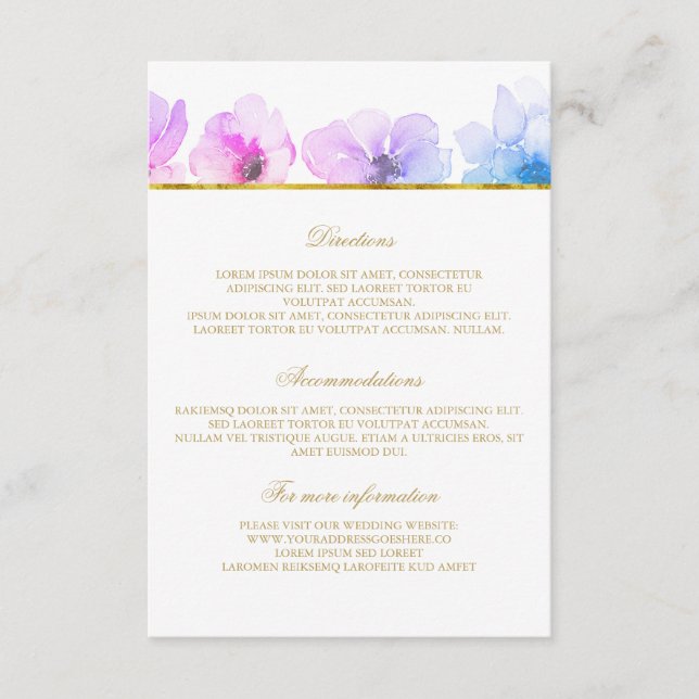 Tarjeta De Recepción Detalles del Boda azul morado - Información (Anverso)