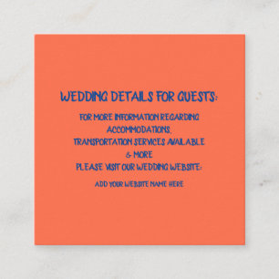 Tarjeta De Recepción Detalles Del Boda Azul naranja Para Los Huéspedes