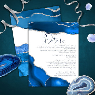 Tarjeta De Recepción Detalles del boda azul real Marble Agate