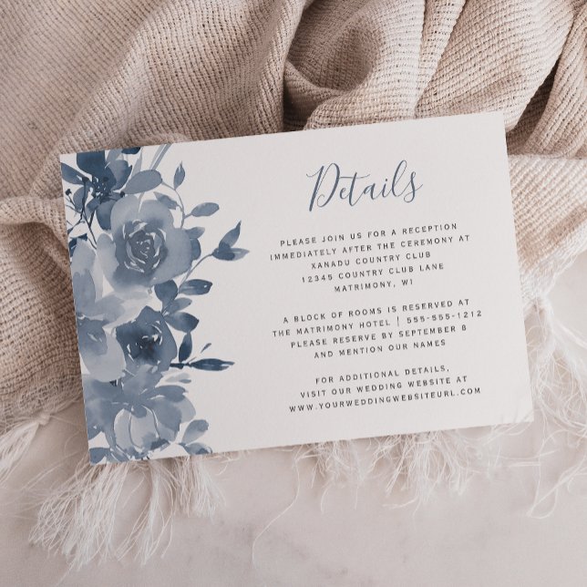Tarjeta De Recepción Detalles del Boda azul turbio acuarela (Subido por el creador)