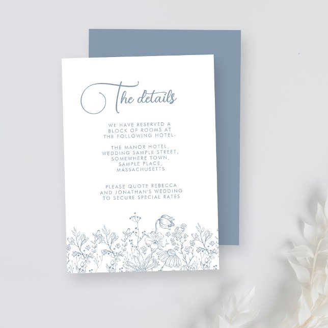 Tarjeta De Recepción Detalles del Boda azul turbio floral floral (Subido por el creador)