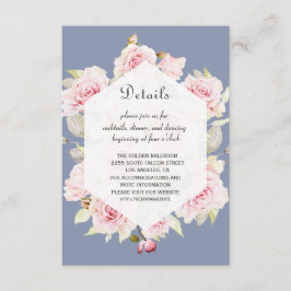 Tarjeta De Recepción Detalles del Boda azul turbio floral rosa