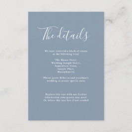 Tarjeta De Recepción Detalles del Boda azul turbio mínimo