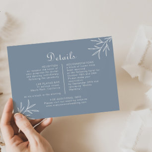 Tarjeta De Recepción Detalles del Boda azul turbio mínimo formal