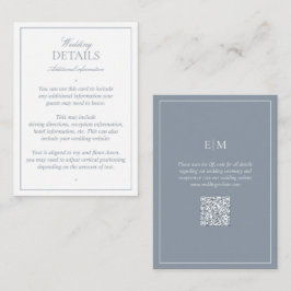 Tarjeta De Recepción Detalles del Boda azul turbio monograma moderno co