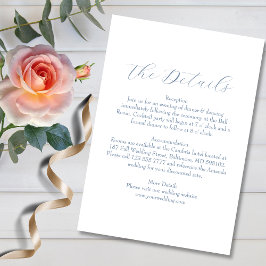 Tarjeta De Recepción Detalles del Boda azul turbio y elegante minimalis