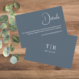 Tarjeta De Recepción Detalles del Boda azul turbio y minimalista