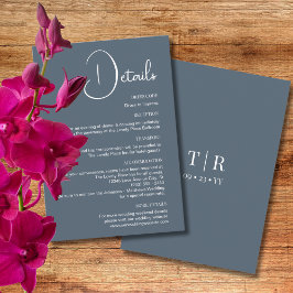 Tarjeta De Recepción Detalles del Boda azul turbio y minimalista