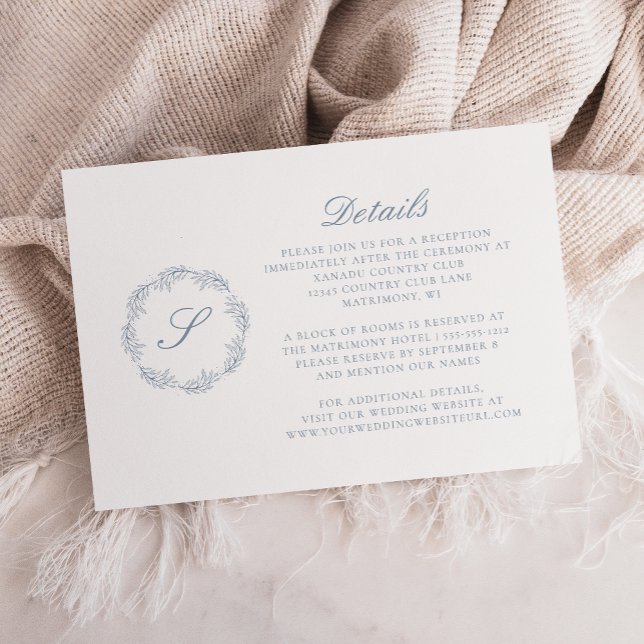 Tarjeta De Recepción Detalles del Boda azul turbulento del guión monogr (Subido por el creador)