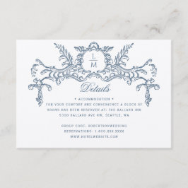 Tarjeta De Recepción Detalles del Boda barroco del Ornato Azul francés