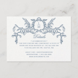 Tarjeta De Recepción Detalles del Boda barroco del Ornato Azul francés