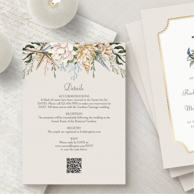 Tarjeta De Recepción Detalles del Boda Beach Seashells (Subido por el creador)
