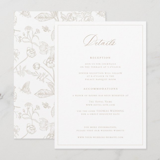 Tarjeta De Recepción Detalles del Boda Beige de Regency Era (Anverso / Reverso)