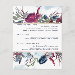 Tarjeta De Recepción Detalles del Boda Berry Burgundy Blue Floral