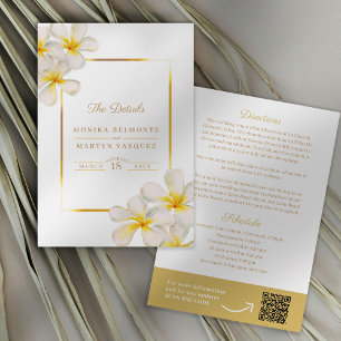 Tarjeta De Recepción Detalles del boda blanco amarillo frangipani QR