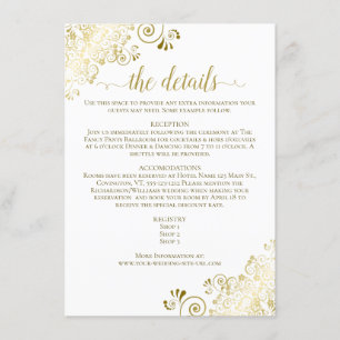 Tarjeta De Recepción Detalles del Boda blanco con oro elegante en tonos