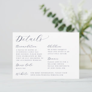 Tarjeta De Recepción Detalles del Boda blanco de caligrafía clásica