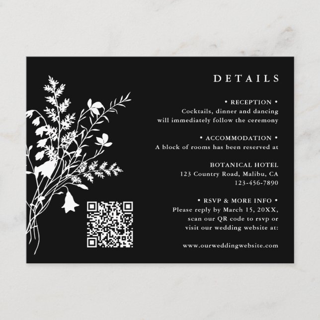 Tarjeta De Recepción Detalles del Boda blanco de flores silvestres Bouq (Anverso)