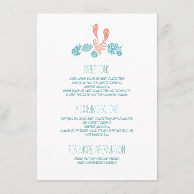 Tarjeta De Recepción Detalles del Boda blanco de los tesoros subacuátic (Anverso)