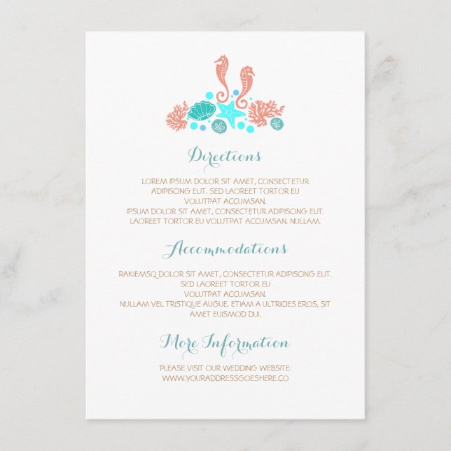 Tarjeta De Recepción Detalles del Boda blanco de los tesoros subacuátic (Anverso)