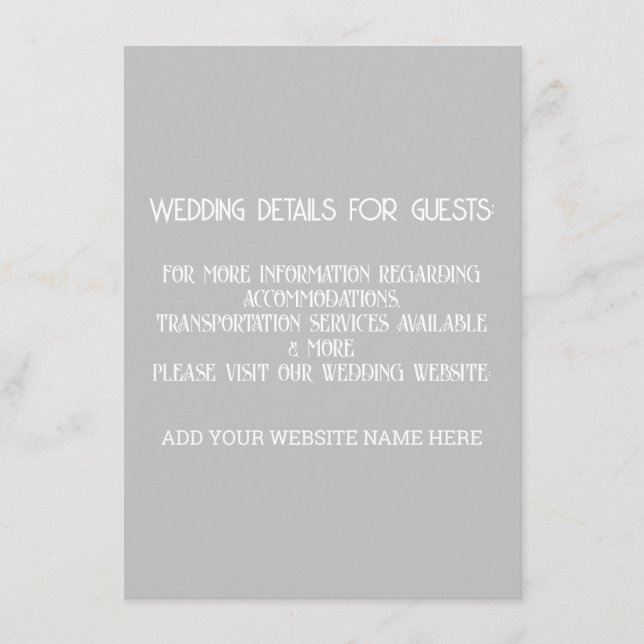Tarjeta De Recepción Detalles Del Boda Blanco Gris Gris Para Los Client (Anverso)