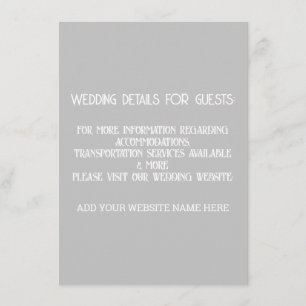 Tarjeta De Recepción Detalles Del Boda Blanco Gris Gris Para Los Client