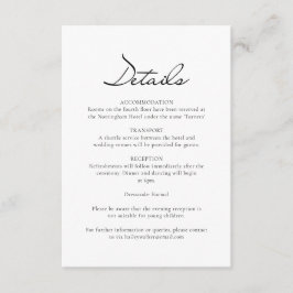 Tarjeta De Recepción Detalles del Boda blanco Minimalista del guión clá