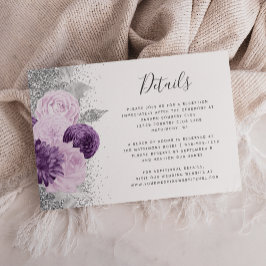 Tarjeta De Recepción Detalles del Boda blanco morado plateado floral