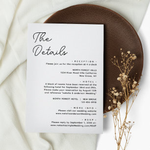Tarjeta De Recepción Detalles del Boda blanco negro básico moderno