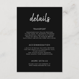 Tarjeta De Recepción Detalles del Boda blanco negro del guión negrita m