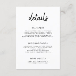 Tarjeta De Recepción Detalles del Boda blanco negro del guión negrita m