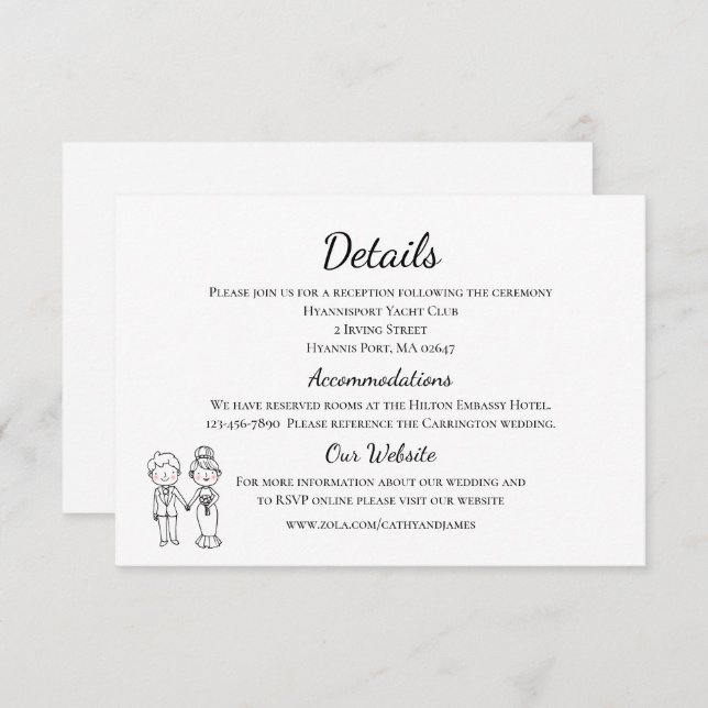 Tarjeta De Recepción Detalles del Boda blanco negro personalizado Groom (Anverso / Reverso)