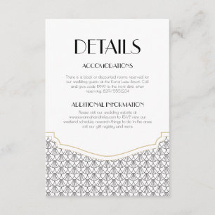 Tarjeta De Recepción Detalles del Boda blanco/negro vintage Art Deco