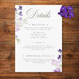 Tarjeta De Recepción Detalles del Boda blanco Purple Boho Wildflowers