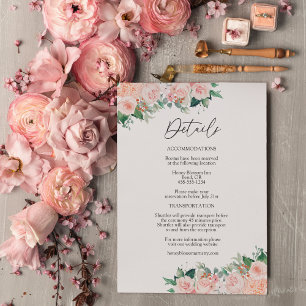 Tarjeta De Recepción Detalles del Boda blanco simple de Rubor Floral