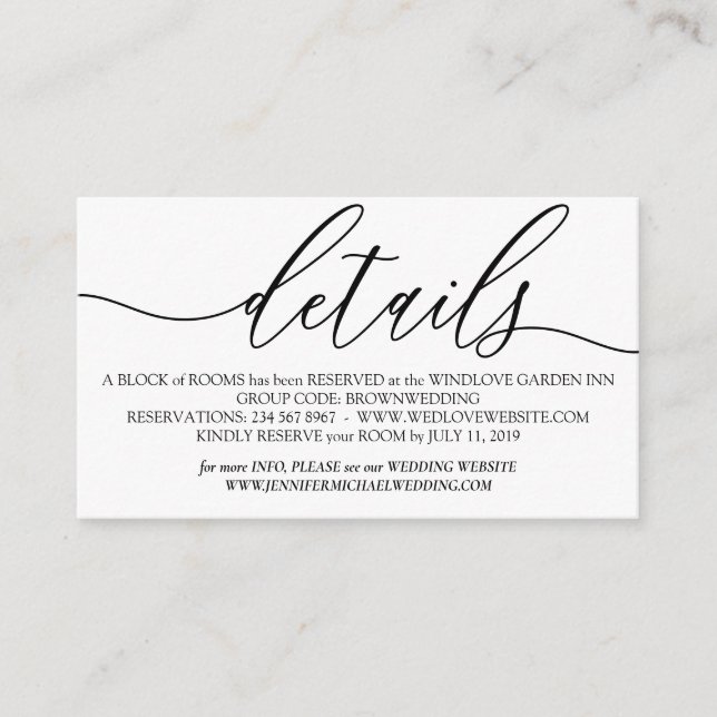 Tarjeta De Recepción Detalles del Boda blanco simple y moderno para aña (Anverso)