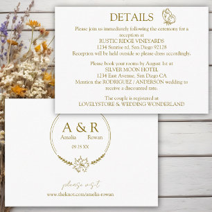 Tarjeta De Recepción Detalles del Boda blanco y dorado de flores de pra