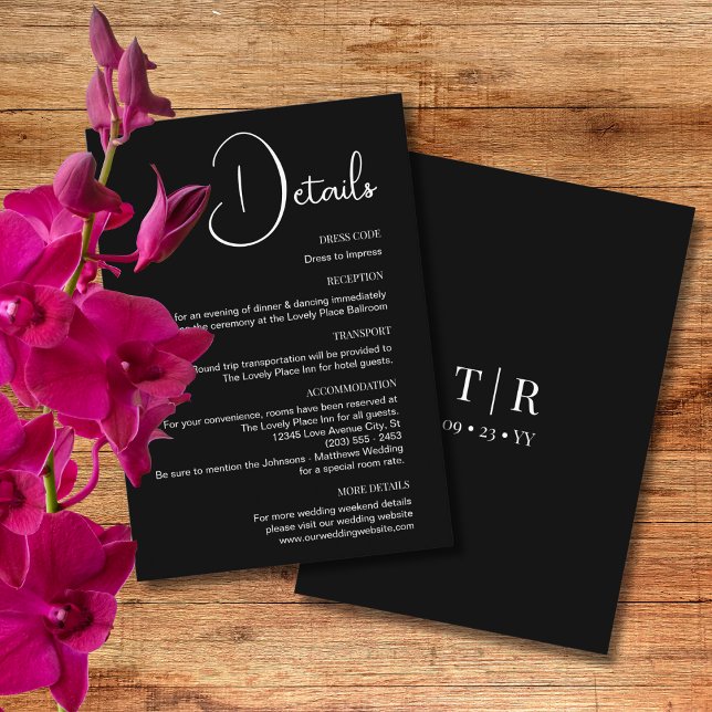 Tarjeta De Recepción Detalles del Boda blanco y negro de la simplicidad (Subido por el creador)