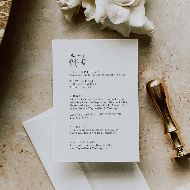 Tarjeta De Recepción Detalles del Boda blanco y negro de Moda moderna (Subido por el creador)