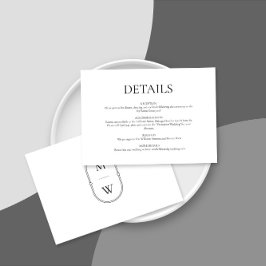 Tarjeta De Recepción Detalles del Boda blanco y negro de monograma mini